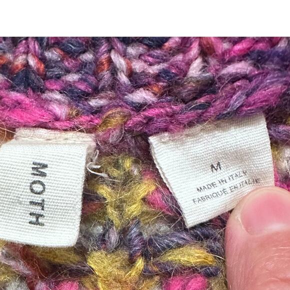 Moth Anthropologie Pink Multicolored Chunky Wool Mohair Knit Sweater, size M - Picture 3 of 7